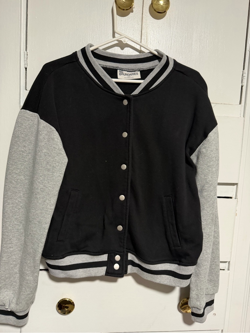 No Boundaries Black and Gray Two-Tone Varsity Jacket size L
